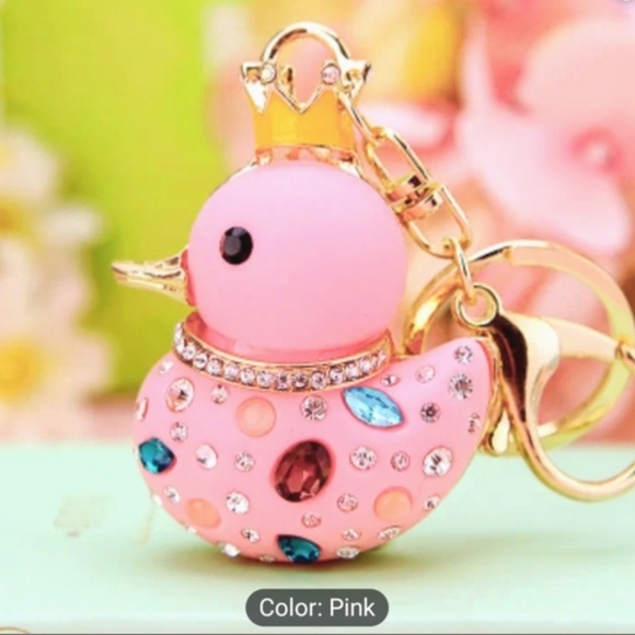 PINK Duck Rhinestone Bag Charm / Keychain NWT 💙 - Picture 1 of 2